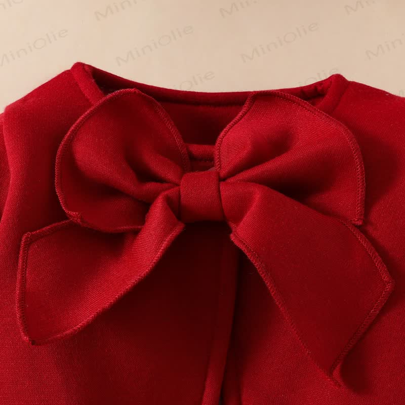 Baby Girl Red Bow Leaf Embroidered A Line Coat with Hat - image 3