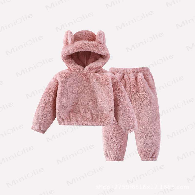 Toddler Warm Plush Hoodie Pants Pyjama Set - Pink - 6-7T - image 3