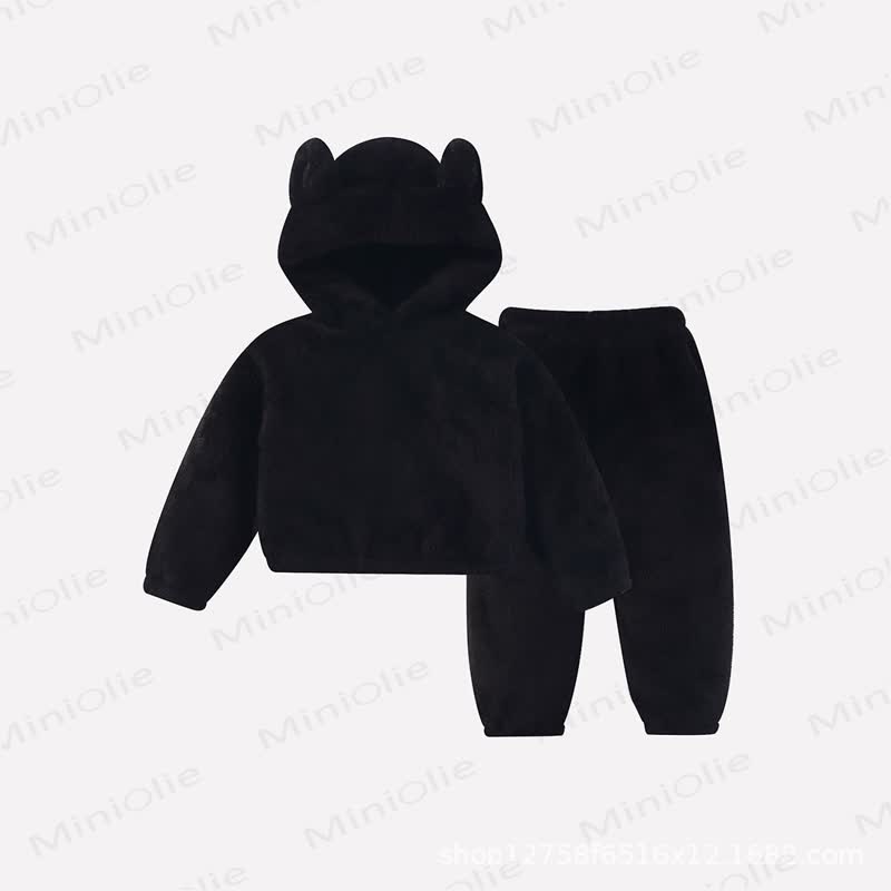 Toddler Warm Plush Hoodie Pants Pyjama Set - Black - 6-7T - image 5