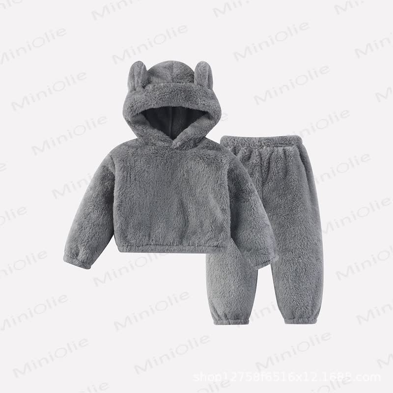 Toddler Warm Plush Hoodie Pants Pyjama Set - Gray - 6-7T - image 4
