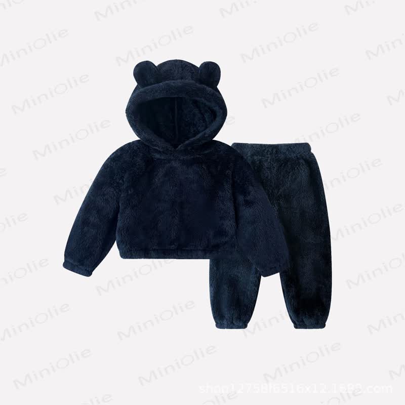 Toddler Warm Plush Hoodie Pants Pyjama Set - Navy - 6-7T - image 6