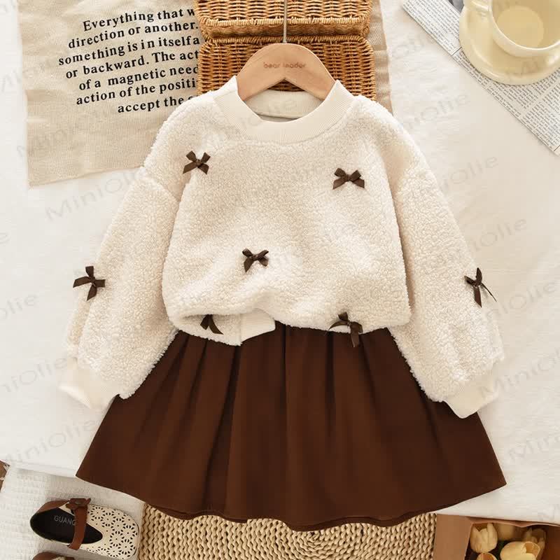 Toddler Girl Bow Accent Knit Top and Skirt Set - White - 7Y - image 1