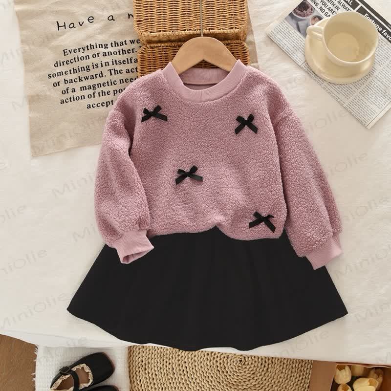 Toddler Girl Bow Accent Knit Top and Skirt Set - Purple - 7Y - image 2