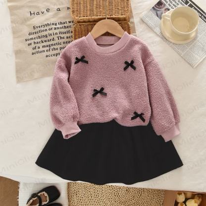 Toddler Girl Bow Accent Knit Top and Skirt Set - Purple - 7Y - image 2