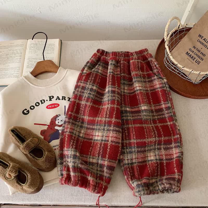 Toddler Vintage Plaid Drawstring Balloon Pants - Red - 8-9T - image 3