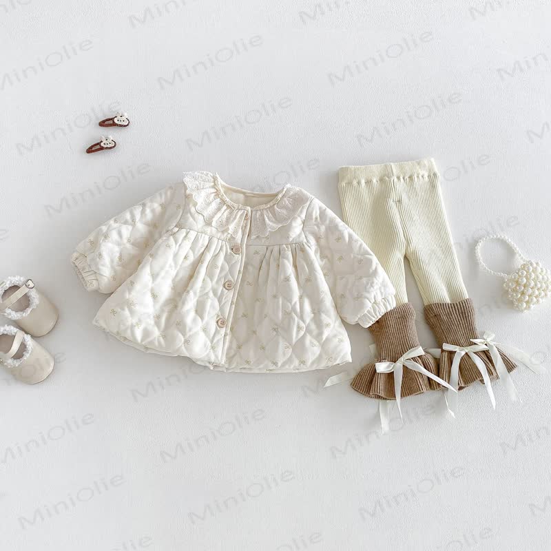 Baby Girl Bow Quilted Fleece Beige Jacket - image 3
