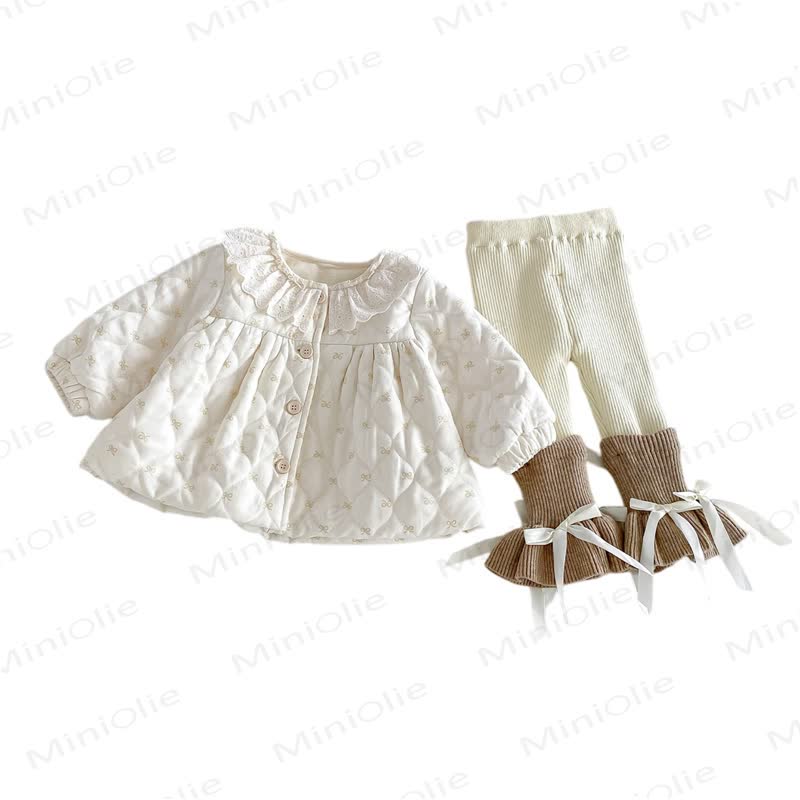 Baby Girl Bow Quilted Fleece Beige Jacket - image 4