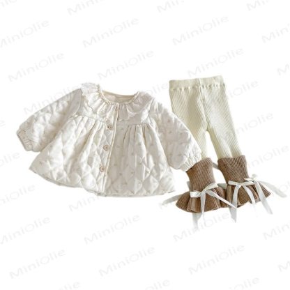 Baby Girl Bow Quilted Fleece Beige Jacket - image 4