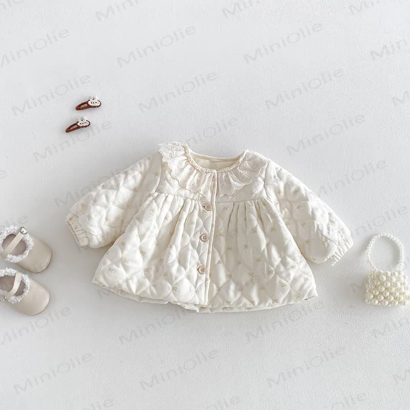 Baby Girl Bow Quilted Fleece Beige Jacket - Beige - 2-3T - image 2