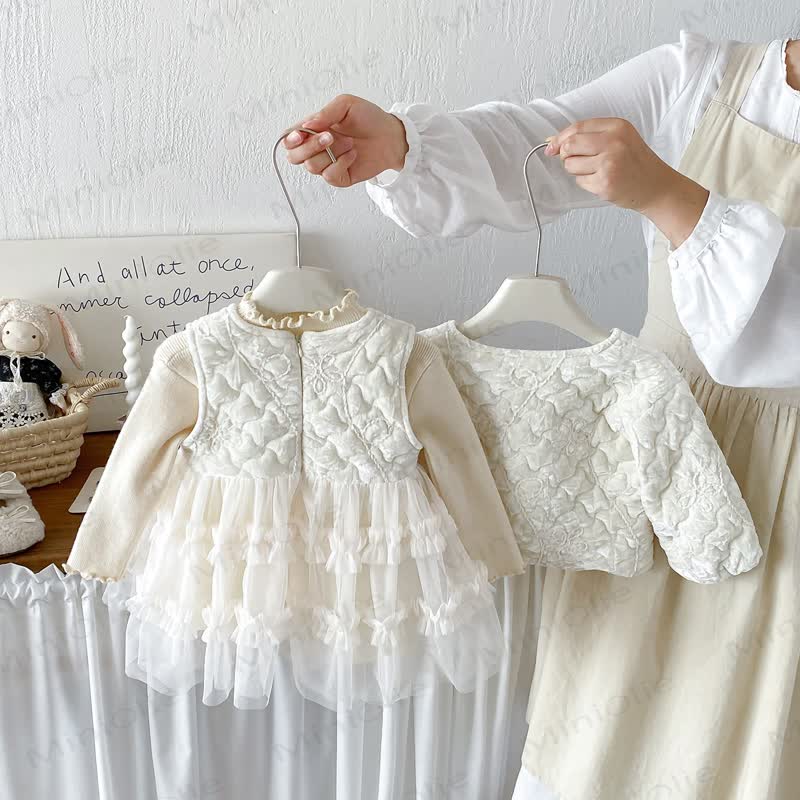 Baby Floral Quilted Ruffle Trim Jacket Or Beige Shirt Or Beige Sleeveless Dress - image 8