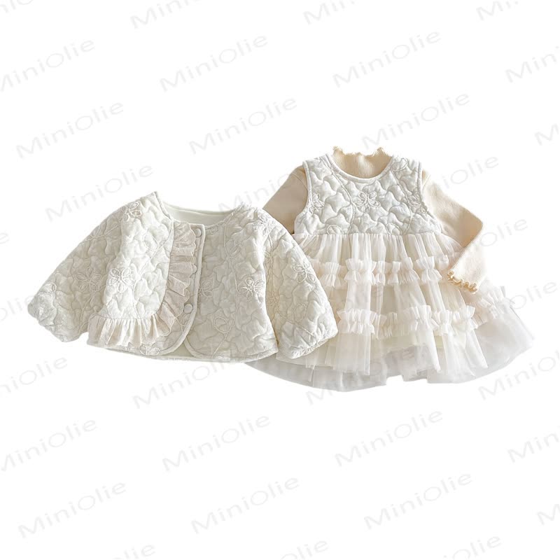 Baby Floral Quilted Ruffle Trim Jacket Or Beige Shirt Or Beige Sleeveless Dress - image 6