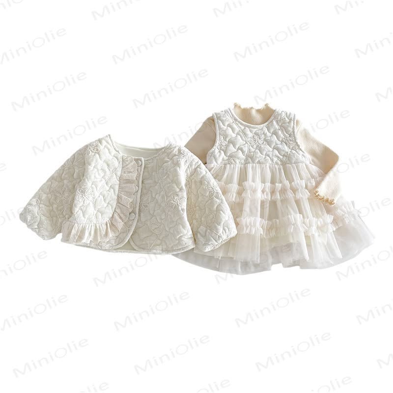 Baby Floral Quilted Ruffle Trim Jacket Or Beige Shirt Or Beige Sleeveless Dress - image 6