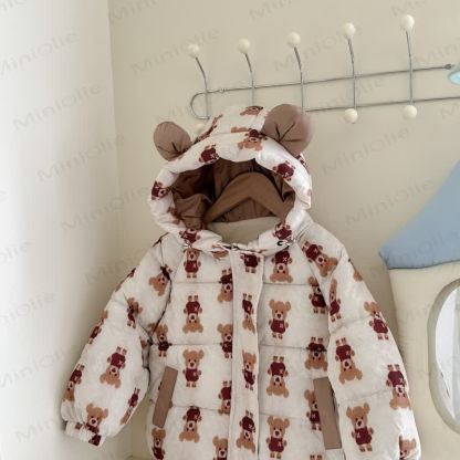 Toddler Girl Floral Fleece Hooded Jacket - Beige - 6-7T - image 4