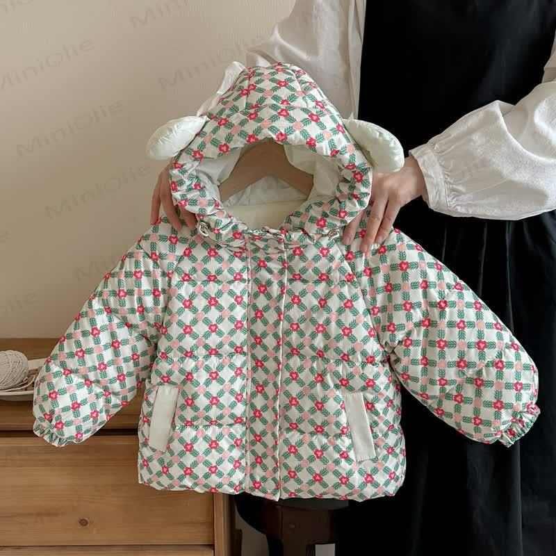 Toddler Girl Floral Fleece Hooded Jacket - Red - 6-7T - image 2