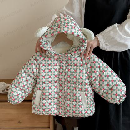 Toddler Girl Floral Fleece Hooded Jacket - Red - 6-7T - image 2