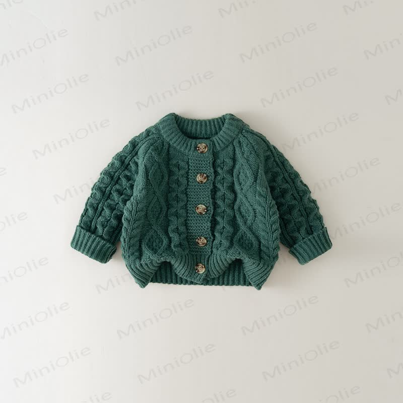Baby Toddler Girl Ribbed Button Cardigan Sweater - Dark Green - 6-7T - image 3