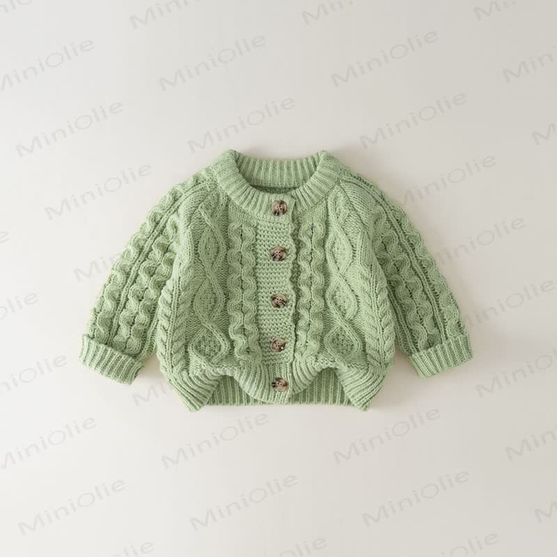 Baby Toddler Girl Ribbed Button Cardigan Sweater - Green - 6-7T - image 4