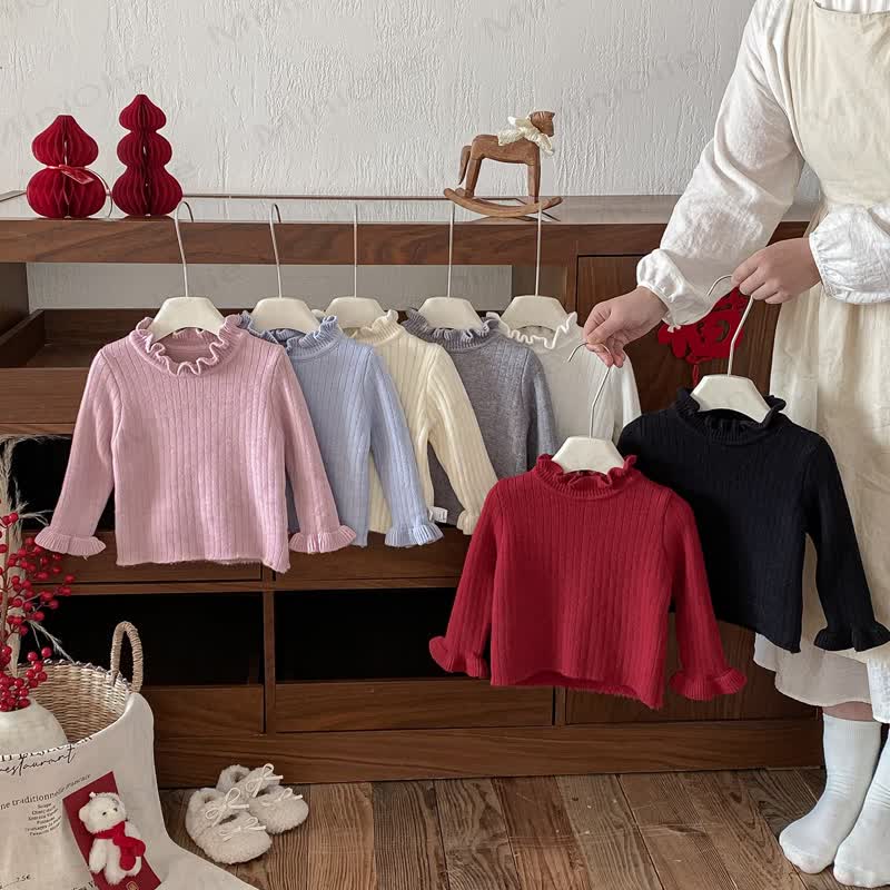 Baby Fleece Ruffle Mock Neck Ribbed Sweater - image 1