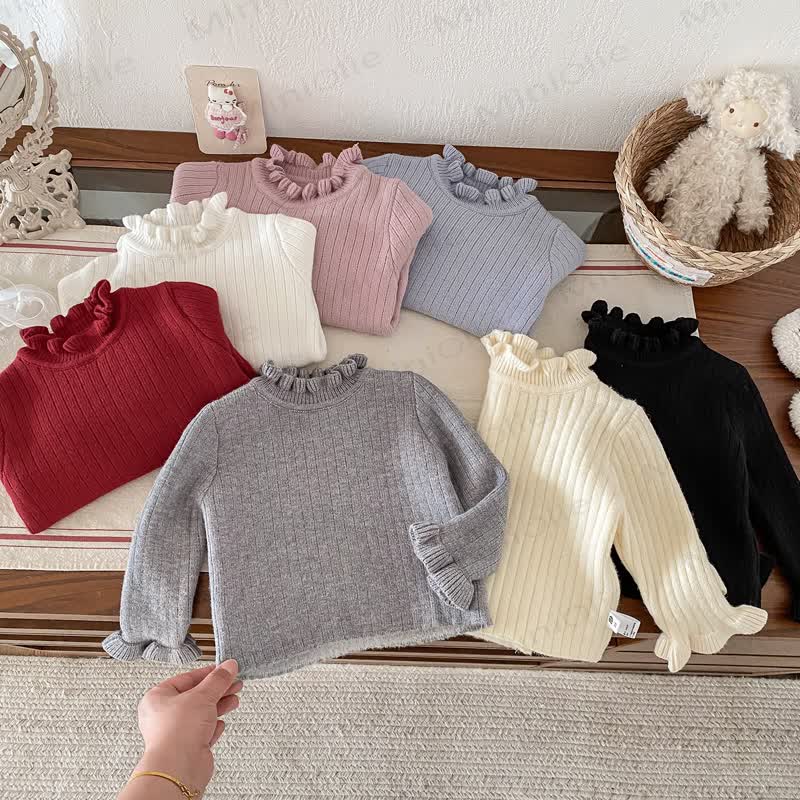 Baby Fleece Ruffle Mock Neck Ribbed Sweater - image 10