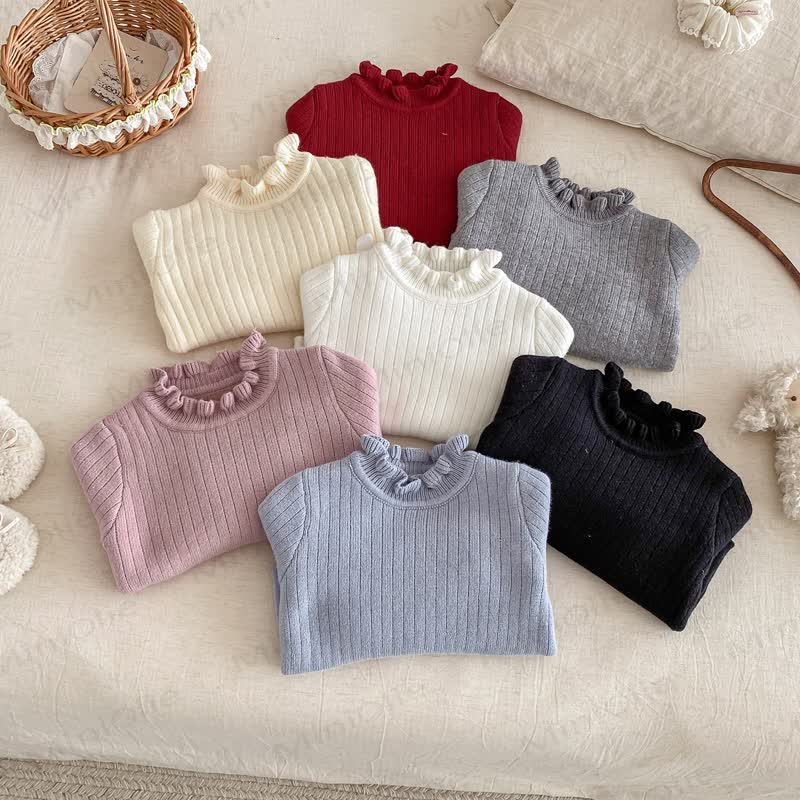 Baby Fleece Ruffle Mock Neck Ribbed Sweater - image 11