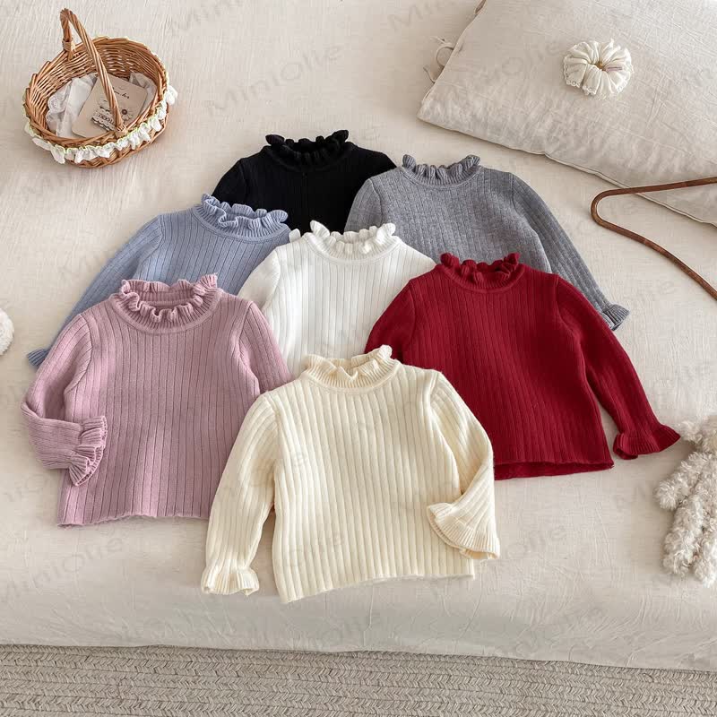 Baby Fleece Ruffle Mock Neck Ribbed Sweater - image 12