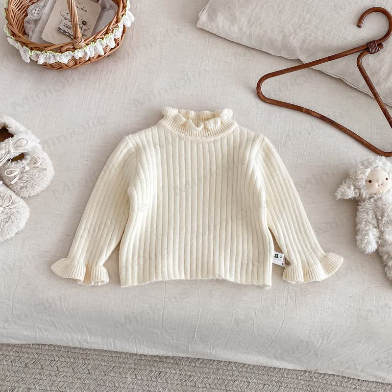 Baby Fleece Ruffle Mock Neck Ribbed Sweater - Beige - 2-3T - image 4