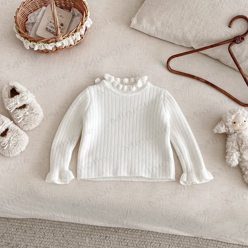 Baby Fleece Ruffle Mock Neck Ribbed Sweater - White - 2-3T - image 3