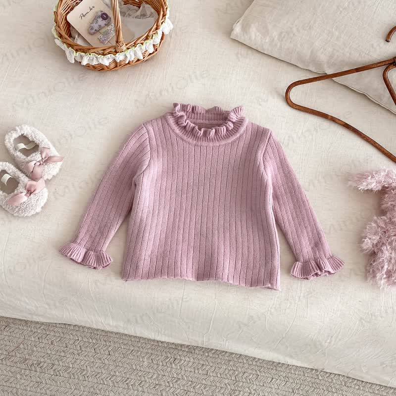 Baby Fleece Ruffle Mock Neck Ribbed Sweater - Pink - 2-3T - image 6