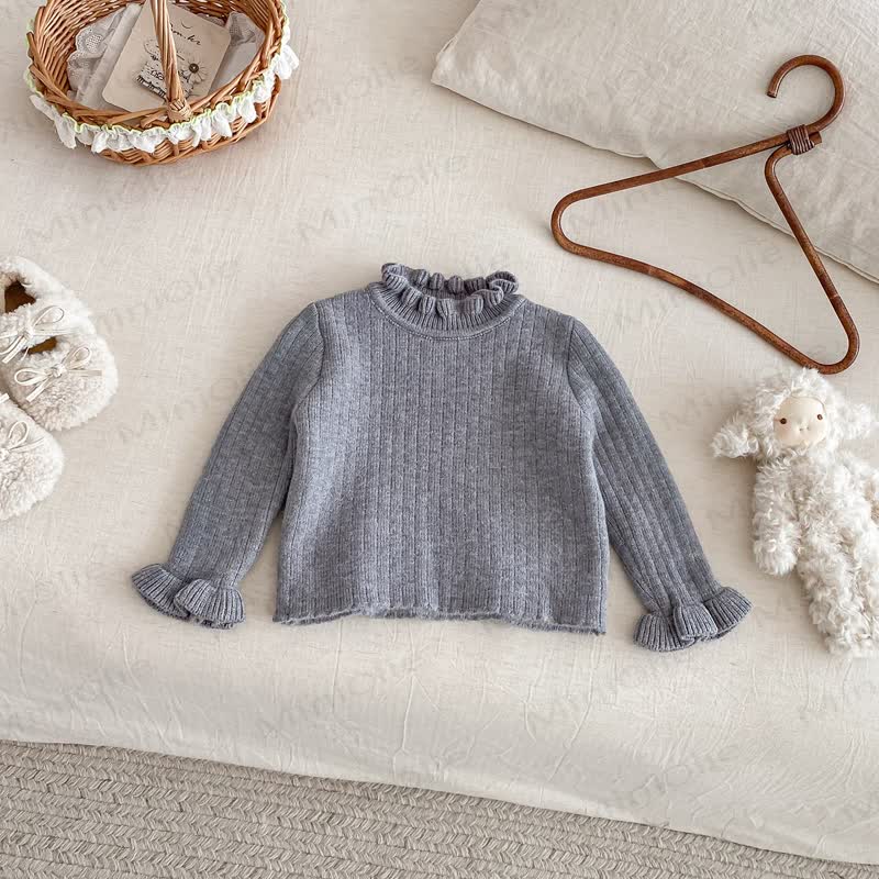 Baby Fleece Ruffle Mock Neck Ribbed Sweater - Gray - 2-3T - image 8