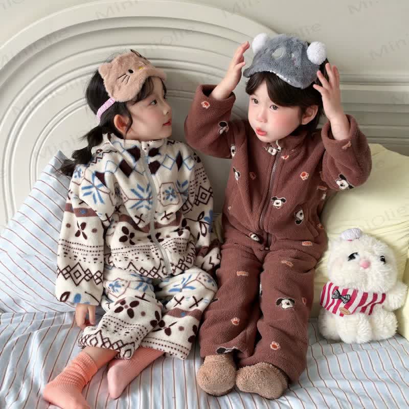 Toddler Winter Colorful Cartoon Zip Fleece Long-sleeve Set - image 1