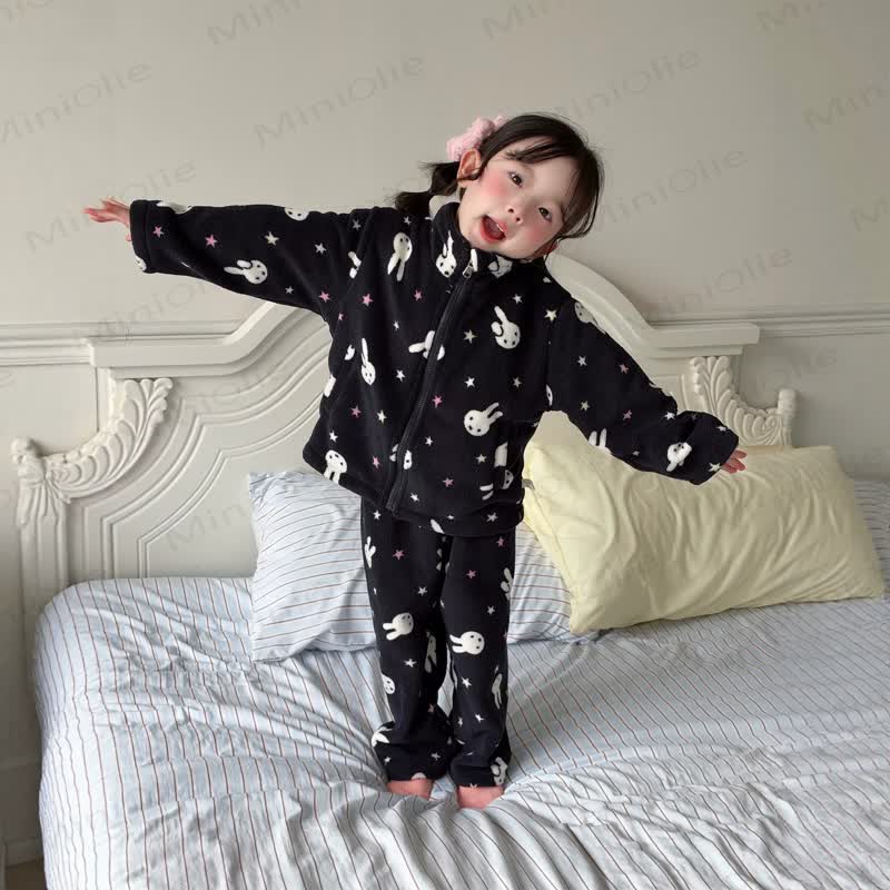 Toddler Winter Colorful Cartoon Zip Fleece Long-sleeve Set - Black - 8-9T - image 4