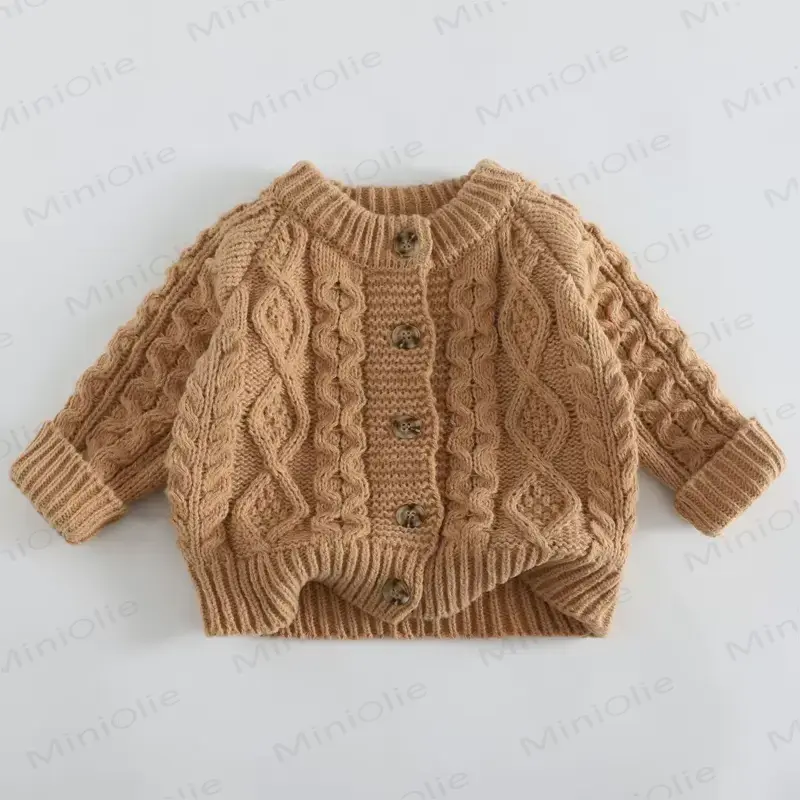 Baby Toddler Girl Ribbed Button Cardigan Sweater - Khaki - 6-7T - image 9