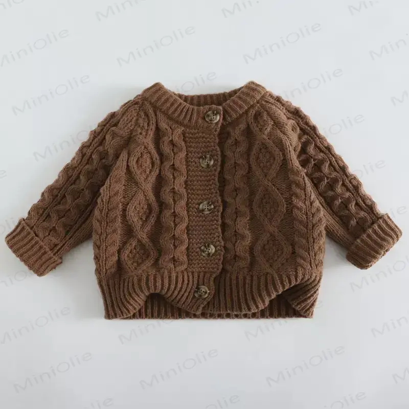 Baby Toddler Girl Ribbed Button Cardigan Sweater - Coffee - 6-7T - image 8
