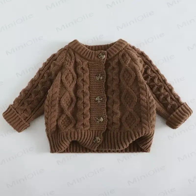 Baby Toddler Girl Ribbed Button Cardigan Sweater - Coffee - 6-7T - image 8