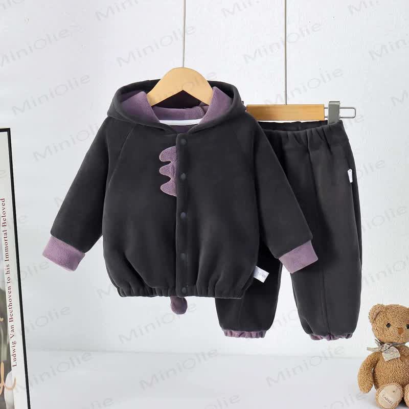 Baby Dino Plush Fleece Hooded and Pants 2-piece Set - Gray - 34-48M - image 1