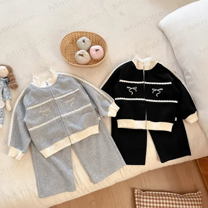 Toddler Girl Bow Zip Jacket and Pants 2-piece Set - image 1