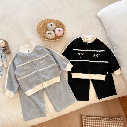 Toddler Girl Bow Zip Jacket and Pants 2-piece Set - image 1