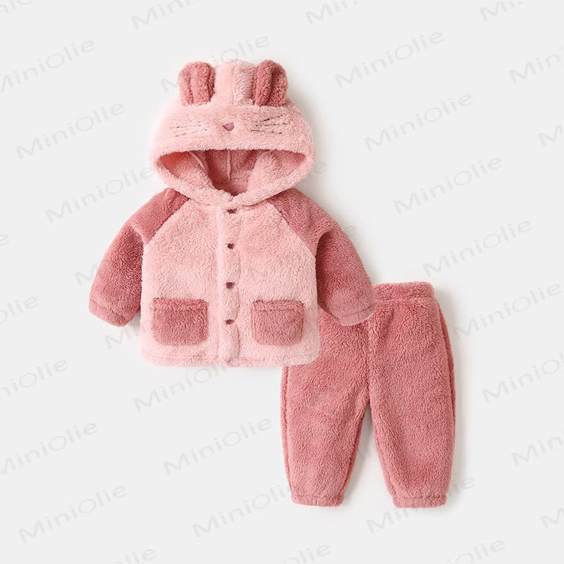 Baby Plush Animal Hooded Jacket and Pants 2-piece Pyjama Set - Pink - 3-4T - image 2
