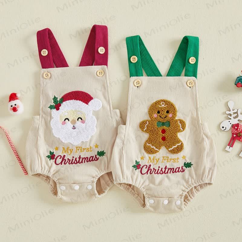 MY FIRST CHRISTMAS Baby Santa/Gingerbread Man Corduroy Suspender Bodysuit - image 1
