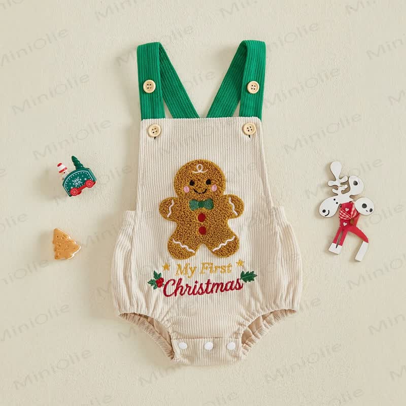 MY FIRST CHRISTMAS Baby Santa/Gingerbread Man Corduroy Suspender Bodysuit - image 8
