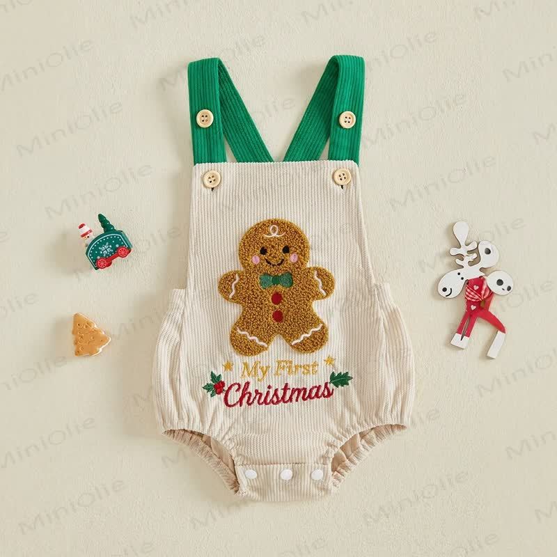 MY FIRST CHRISTMAS Baby Santa/Gingerbread Man Corduroy Suspender Bodysuit - image 8