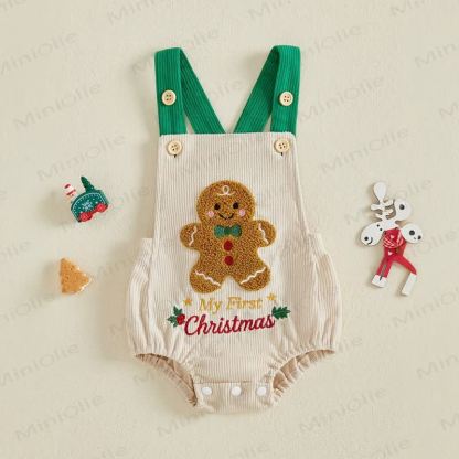 MY FIRST CHRISTMAS Baby Santa/Gingerbread Man Corduroy Suspender Bodysuit - image 8