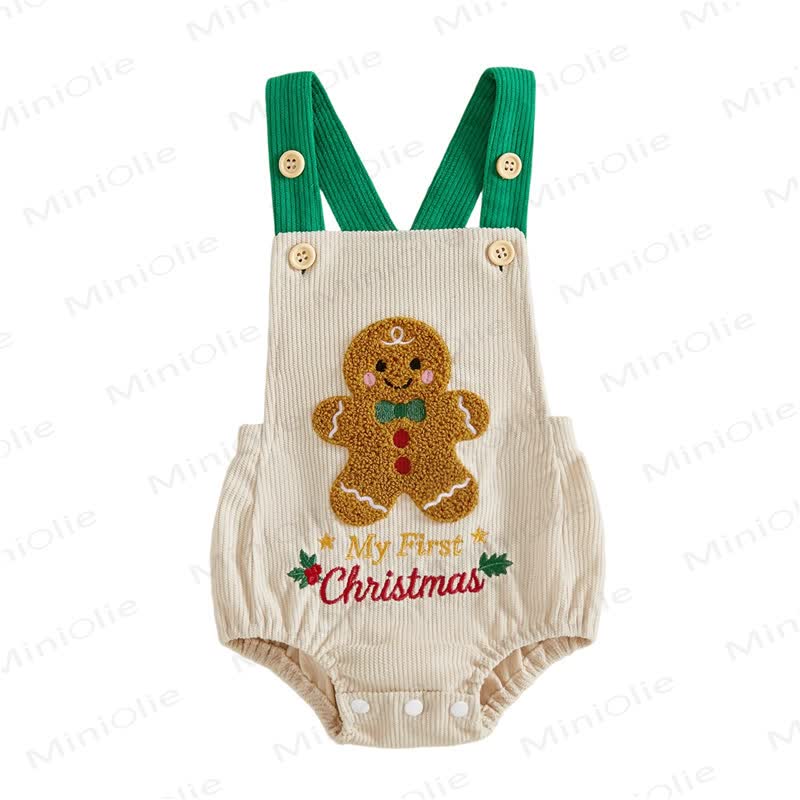 MY FIRST CHRISTMAS Baby Santa/Gingerbread Man Corduroy Suspender Bodysuit - Green - 12-18M - image 9