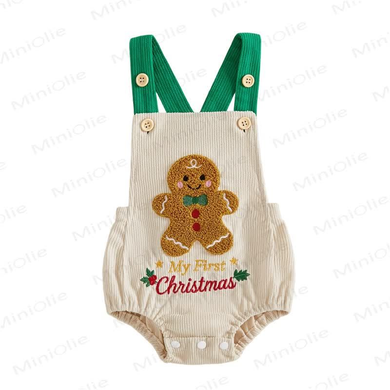 MY FIRST CHRISTMAS Baby Santa/Gingerbread Man Corduroy Suspender Bodysuit - Green - 12-18M - image 9