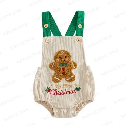 MY FIRST CHRISTMAS Baby Santa/Gingerbread Man Corduroy Suspender Bodysuit - Green - 12-18M - image 9