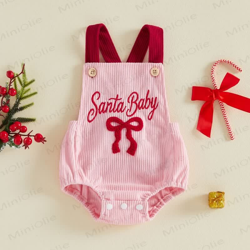 SANTA BABY Baby Girl Bow Ribbed Corduroy Pink  Bodysuit - image 1