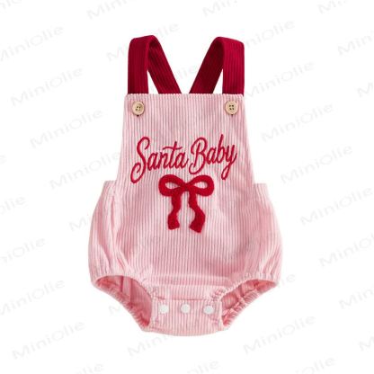 SANTA BABY Baby Girl Bow Ribbed Corduroy Pink  Bodysuit - Pink - 12-18M - image 3
