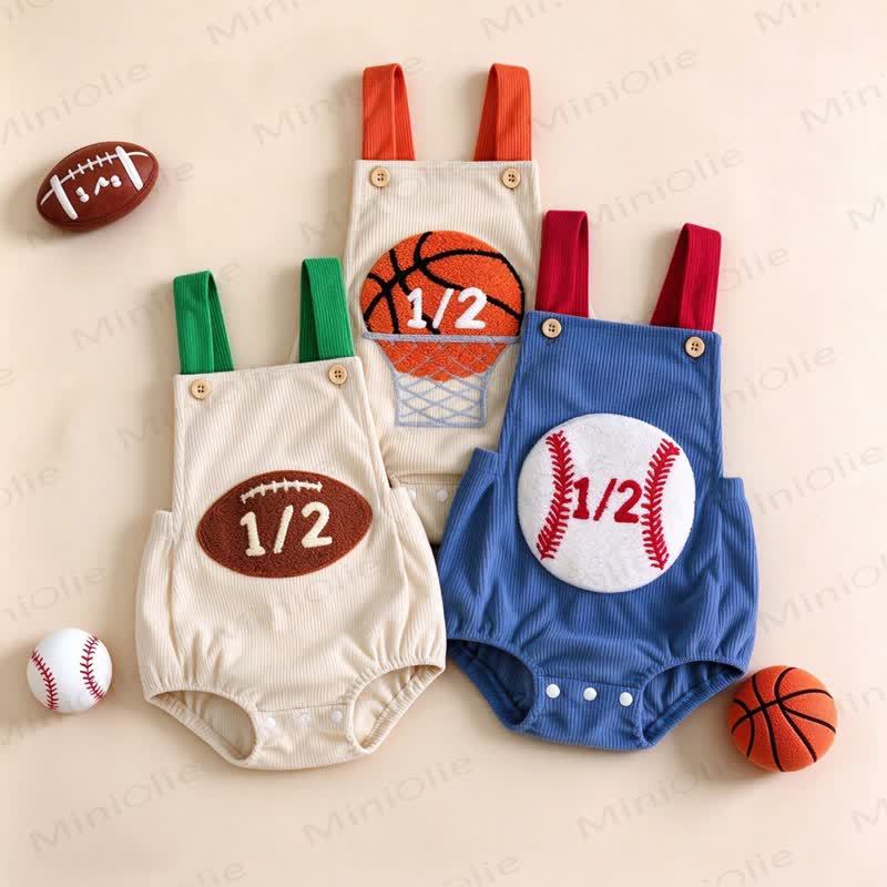 1/2 Baby Boy Basketball Rugby Baseball Corduroy Suspender Bodysuit - image 1
