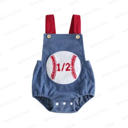 1/2 Baby Boy Basketball Rugby Baseball Corduroy Suspender Bodysuit - Blue - 6-12M - image 3