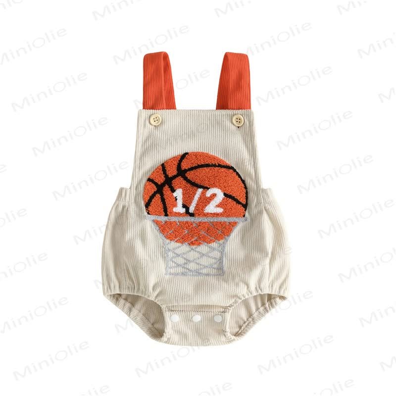 1/2 Baby Boy Basketball Rugby Baseball Corduroy Suspender Bodysuit - Orange - 6-12M - image 5